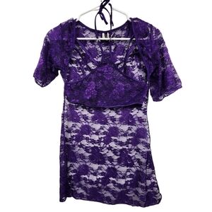 G World Intimates Purple Festival Rave Y2K Lace Sheer Caged Bra Top One Size
